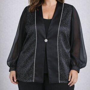 Vintage Elegant Evening Satin Shimmer Jacket sheer sleeves Size 2X